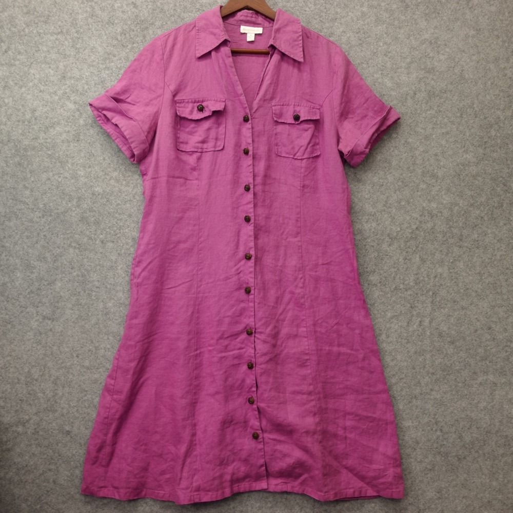 Linen Shirt Dress Womens L 12 Purple Summer Utility Safari Cottage CHARTER CLUB